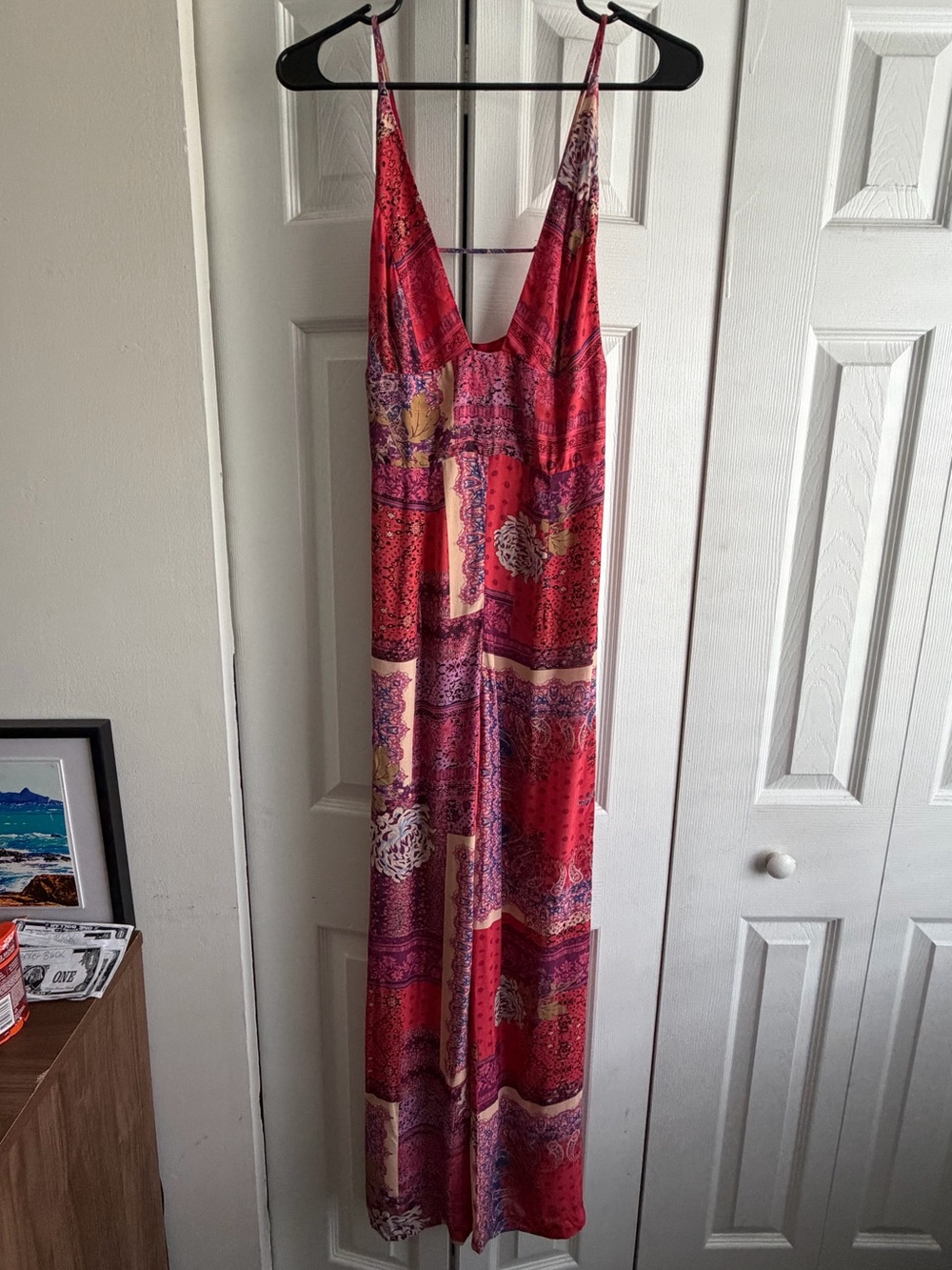 Free People Red and Pink Paisley Jumpsuit